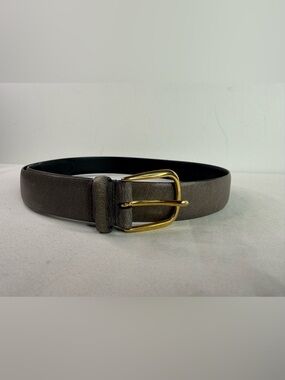 John Henry Gray Leather Dress Belt Gold Buckle Size 34